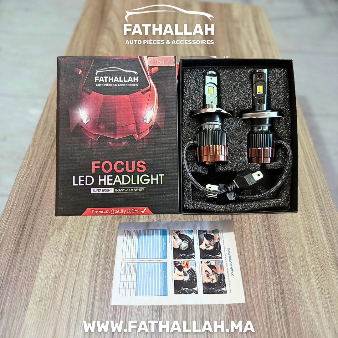 Kit ampoules LED Focus H4 Code Phare 5700K lumière blanche solaire voiture camion Maroc
